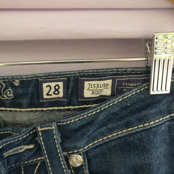 Miss Me embroidered pocket 98%cotton darkwash low midrise Bootcut Jeans w28 Boho - Picture 5 of 10